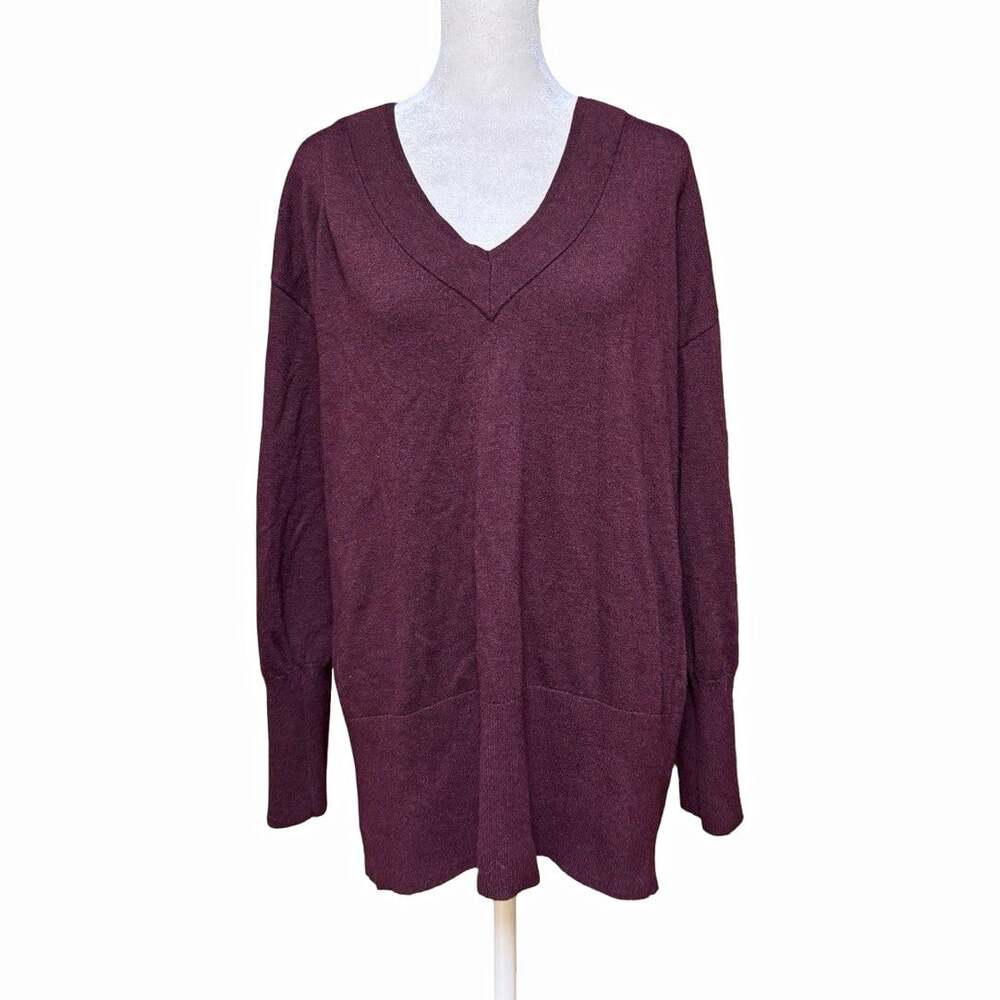 White House Black Market Sweater XL Burgundy V Neck Cashmere Blend Long Sleeve